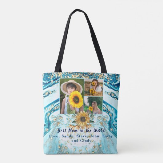 Beste Mutter je 3 Foto Collage Blue Marble Tasche (Rückseite)
