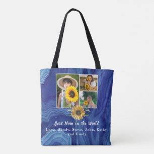 Beste Mutter je 3 Foto Collage Blue Marble Tasche