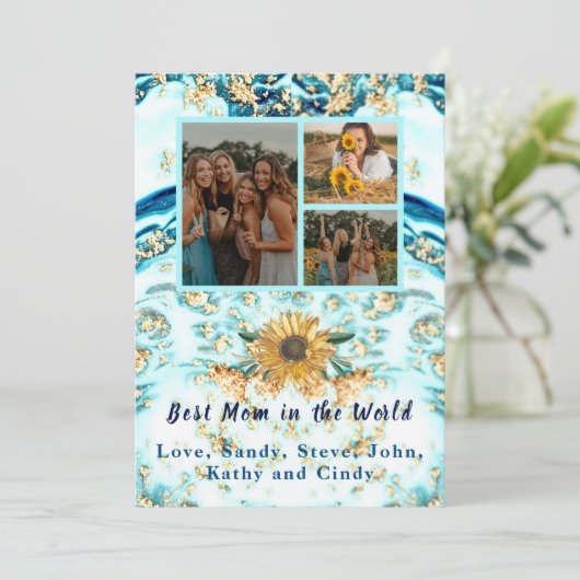 Beste Mutter je 4 Foto Collage Blue Marble Ankündigung (Stehend Vorderseite)