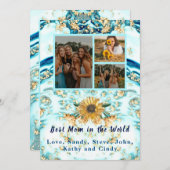 Beste Mutter je 4 Foto Collage Blue Marble Ankündigung (Vorne/Hinten)