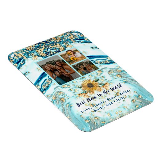 Beste Mutter je 4 Foto Collage Blue Marble Magnet (Rechte Seite)