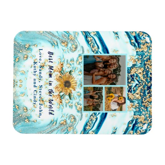 Beste Mutter je 4 Foto Collage Blue Marble Magnet (Horizontal)