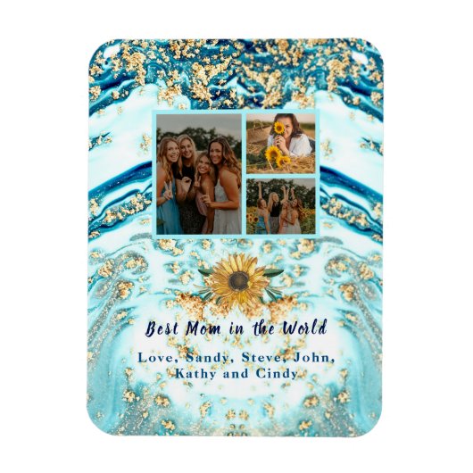 Beste Mutter je 4 Foto Collage Blue Marble Magnet (Vertikal)