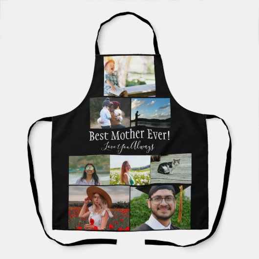 Beste Mutter je 8 Foto Collage White Script Schürze (Vorderseite)