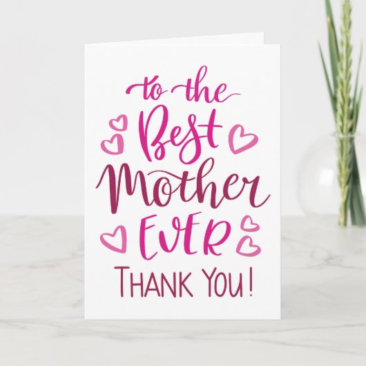 Beste Mutter je Danke, Typografie in Rosa Karte (Vorderseite)