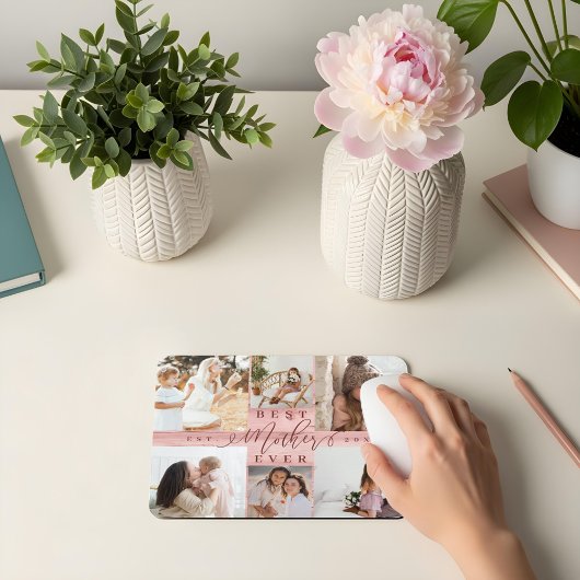 Beste Mutter je Foto Collage Pink Woodgrain Mousepad