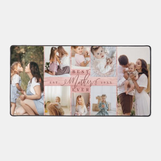 Beste Mutter je Foto Collage Pink Woodgrain Schreibtischunterlage (Vorderseite)