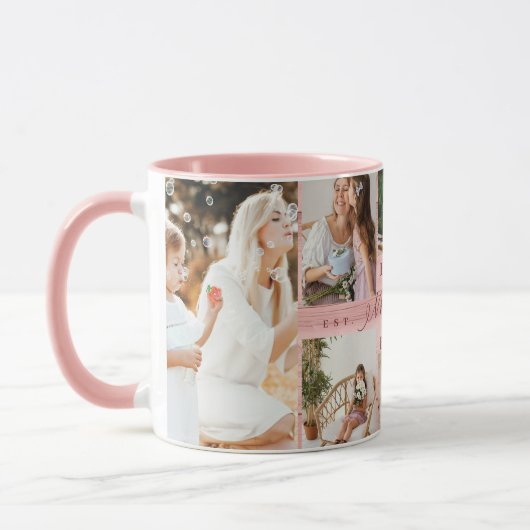 Beste Mutter je Foto Collage Pink Woodgrain Tasse (Links)