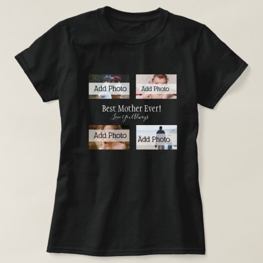 Beste Mutter je Foto Collage White Script schwarz T-Shirt (Design vorne)