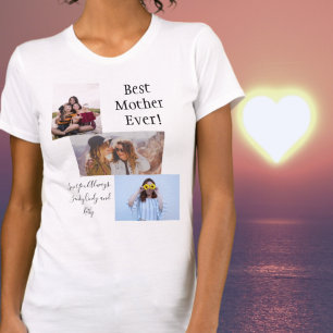 Beste Mutter je Foto Collage White Script schwarz T-Shirt