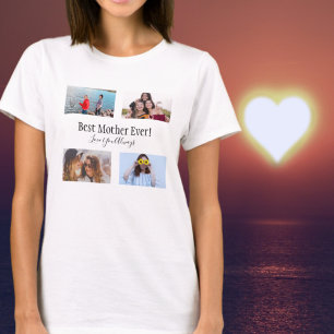 Beste Mutter je Foto Collage White Script schwarz T-Shirt