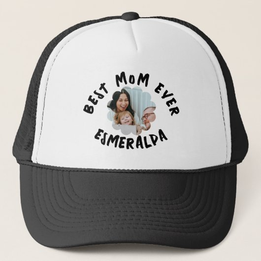 Beste Mutter je Foto Monogramm Typografie floral Truckerkappe (Vorderseite)