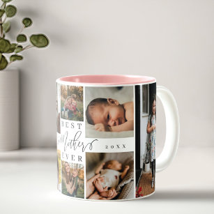 Beste Mutter je   Muttertag 8 FotoCollage Zweifarbige Tasse