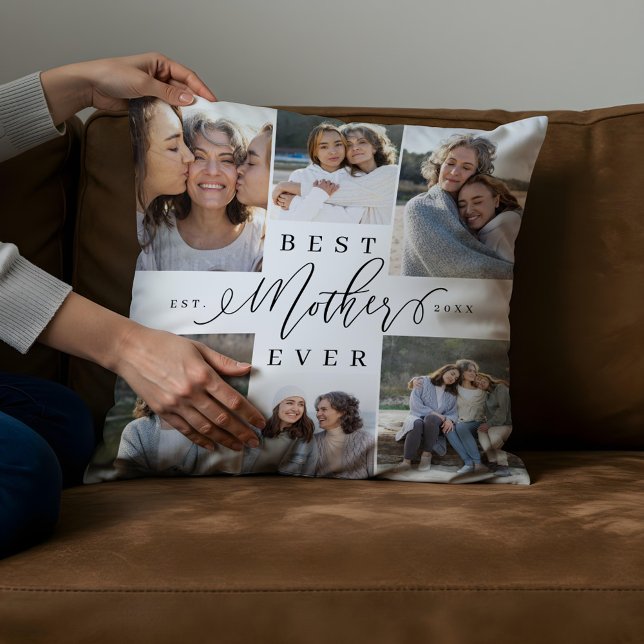 Beste Mutter je Script Foto Collage Keepake Kissen (Best Mother Ever Script Photo Collage Keepsake Throw Pillow)