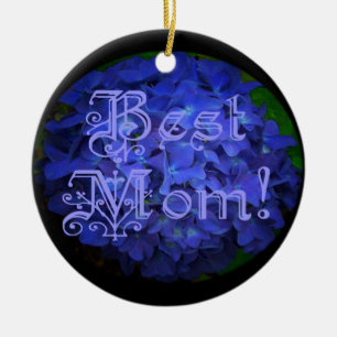 Beste Mutter mit blauem Blumenhintergrund Keramik Ornament