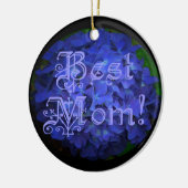 Beste Mutter mit blauem Blumenhintergrund Keramik Ornament (Links)