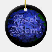 Beste Mutter mit blauem Blumenhintergrund Keramik Ornament (Hinten)