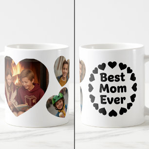 Beste Mutter überhaupt 3-Herz-Foto-Andenken Schwar Kaffeetasse