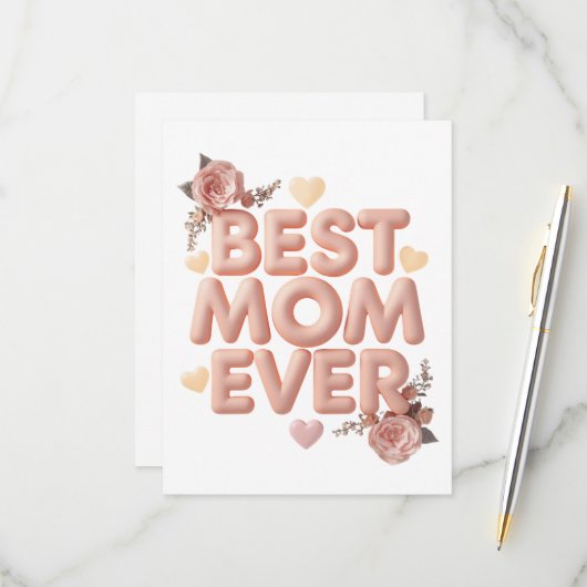 Beste Mutter überhaupt 3D-Blumendesign | Geschenk RSVP Karte (Vorderseite/Rückseite Beispiel)
