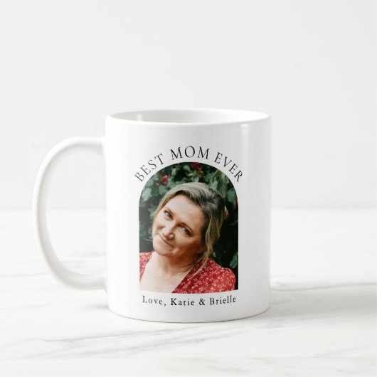 Beste Mutter überhaupt, benutzerdefinierter Bogenf Kaffeetasse (Links)