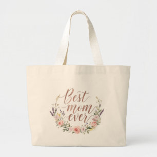 Beste Mutter überhaupt – Blumenleinwand-Tasche mit Jumbo Stoffbeutel