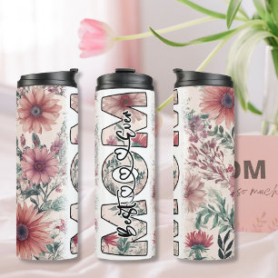 Beste Mutter überhaupt dunkle rosa Blumen Thermosbecher