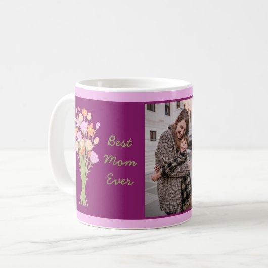 Beste Mutter überhaupt Foto & moderne Blumen zum M Kaffeetasse (Vorderseite Links)