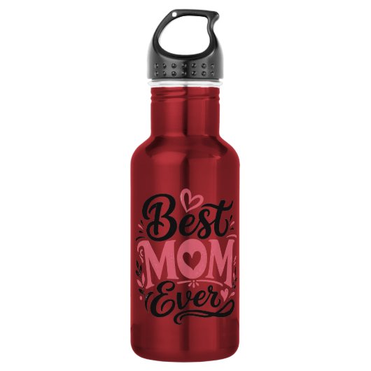 Beste Mutter überhaupt – Herz-Typografie-Design Edelstahlflasche (Vorderseite)