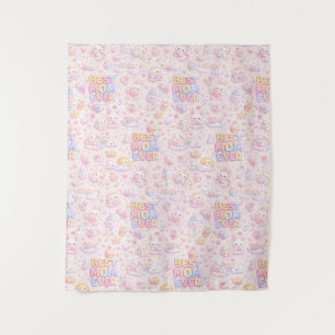 Beste Mutter überhaupt Kawaii Pastell-Muster Wandteppich