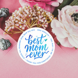 Beste Mutter überhaupt Moderne Blaue Weiße Pinsel Runder Aufkleber