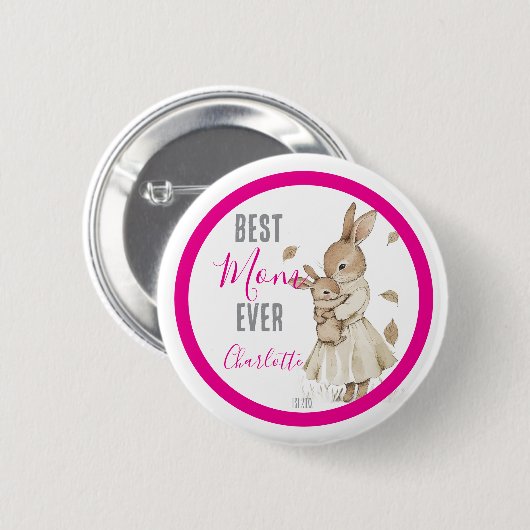 Beste Mutter überhaupt, Mutter & Babykaninchen Ros Button (Vorne & Hinten)