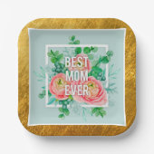 Beste Mutter überhaupt Wasserfarbe Floral Grün & G Pappteller (Vorderseite)