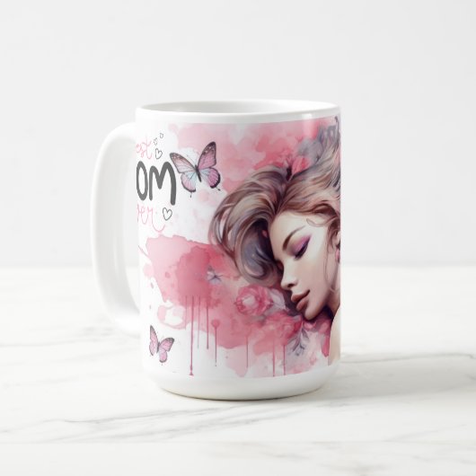 Beste Mutter überhaupt Wasserfarben-Rose Kaffeetasse (Vorderseite Links)