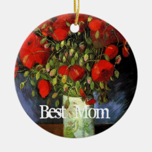Beste Mutter, Vase mit roten Pappchen Keramikornament