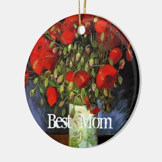 Beste Mutter, Vase mit roten Pappchen Keramikornament (Links)