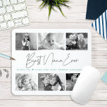 Beste Nana je Modernes Script 6 Foto Collage Chic Mousepad<br><div class="desc">"Beste Nana je." Sie liebt jede Minute mit ihren Enkelkindern. Ein stylisches, schlichtes visuelle aus weichem Grauen, handgeschriebenem Skript und sanft türkisblau sans serif Typografie überlagern einen weißen Hintergrund. Fügen Sie sechs hochgeschätzte Fotos Ihrer Wahl hinzu und passen Sie den Namen/die Namen/Botschaften an, für das perfekte moderne, stilvolle, personalisierte Foto...</div>