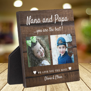 Beste Nana und Papa-Enkelkinder 2 Foto dunkles Hol Fotoplatte