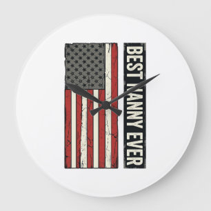 Beste Nanny Aller Patriotische Vintage-Flagge-Shir Große Wanduhr