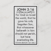 Beste Neuigkeiten je John 3:16 Gospel Tract Visitenkarte (Rückseite)