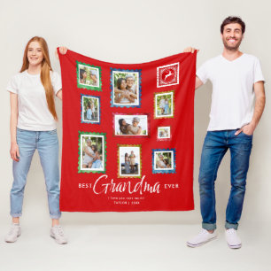 Beste Oma 9-Foto Vintage Stempel Rot Weihnachten Fleecedecke