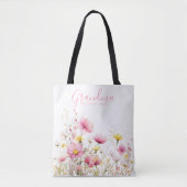 Beste Oma Aller Zeiten Foto Pinke Wildblume Tasche (Vorderseite)