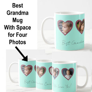 Beste Oma Aqua-Herzen-Foto-Collage für vier Kinder Kaffeetasse
