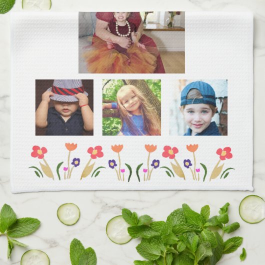 Beste Oma-Blume 4 Foto Collage Keepake Geschirrtuch (Gefaltet)