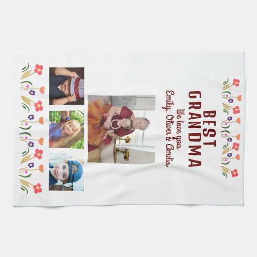 Beste Oma-Blume 4 Foto Collage Keepake Geschirrtuch (Horizontal)