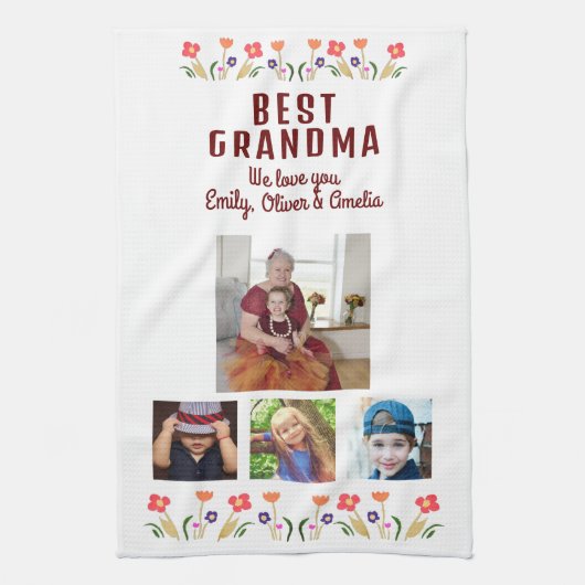 Beste Oma-Blume 4 Foto Collage Keepake Geschirrtuch (Vertikal)