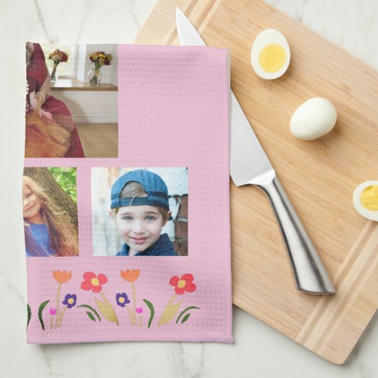 Beste Oma-Blume 4 Foto Collage Keepake Geschirrtuch (Viertel Falte)