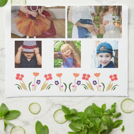 Beste Oma-Blume 5 Foto Collage Keepake Geschirrtuch (Gefaltet)