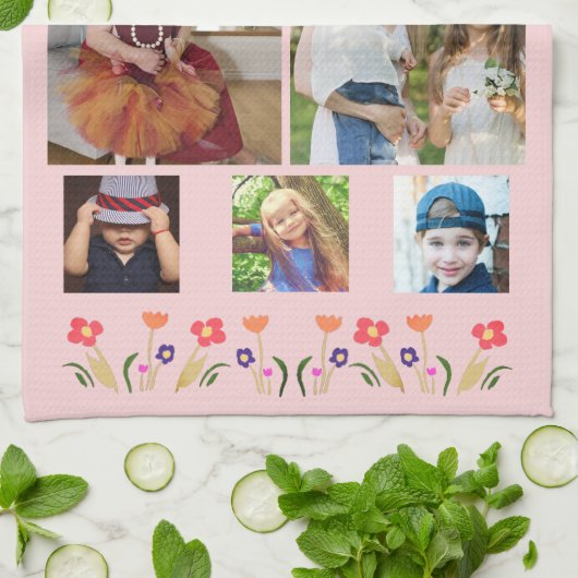 Beste Oma-Blume 5 Foto Collage Keepake Geschirrtuch (Gefaltet)