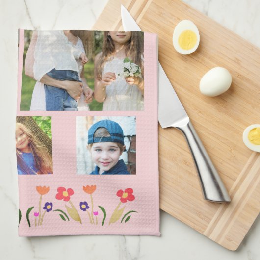 Beste Oma-Blume 5 Foto Collage Keepake Geschirrtuch (Viertel Falte)