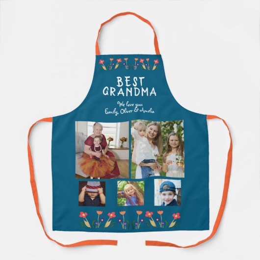 Beste Oma-Blume 5 Foto Collage Keepake Schürze (Vorderseite)